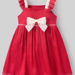 Mark & Mia Frill Sleeves Party Frock with Bow Applique - Red-image-83