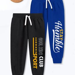 Trampoline Cotton Blend Pack Of 2 Cool Kids & Stay Humble Text Printed Track Pants - Blue & Black-picture-19