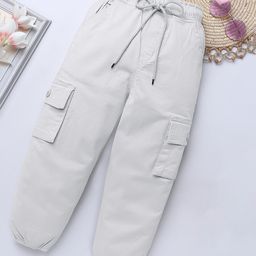 Naughty Ninos Cotton Solid Cargo Pants - Light Grey-image-90