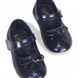 Lil Lollipop Bow Applique Detailed Sequins Embellished Mary Jane Ballerinas With Velcro Closure - Navy Blue-image-73
