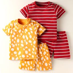Kidi Wav Cotton Pack Of 2 Half Sleeves Striped & Abstract Printed Coordinating Tees & Shorts Set - Multi Colour-image-68