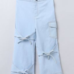 Taffykids Denim Full Length Bow Detail Cargo Pant - Light Blue-image-30