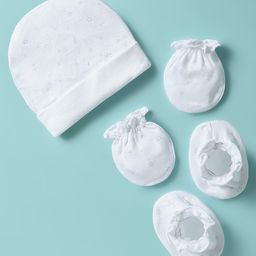 Ben Benny 100% Cotton Knit Cap Mitten & Booties Set With Stars Print White - Diameter 9.5 cm-picture-18