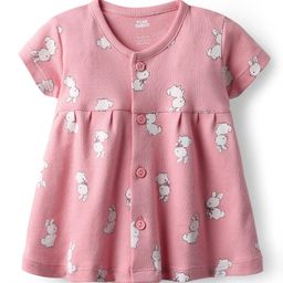 Pink Rabbit Single Jersey Knit Half Sleeves Frock With Bunny Print - Pink-image-15