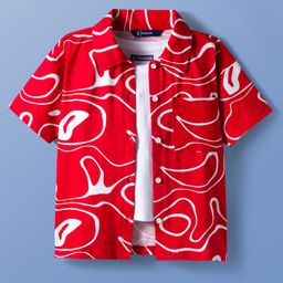 Pine Kids Cotton Knit Half Sleeves Printed Shirt Styled Top With Inner Tee - Red & White-picture-26