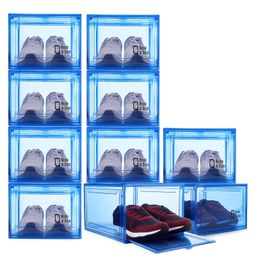 House of Quirk Shoe Organizer Shoe Storage Boxes Large Shoe Boxes with Magnetic Door Clear Stackable Plastic Shoe Containers Pack of 10 - Blue-picture-39