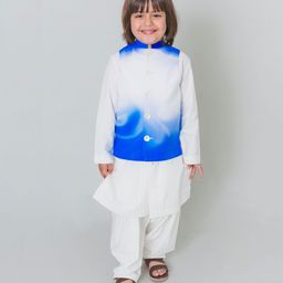 Tiber Taber 100% Cotton Woven Full Sleeves Solid Kurta Patiala With Ombre Jacket Set - Blue-picture-42
