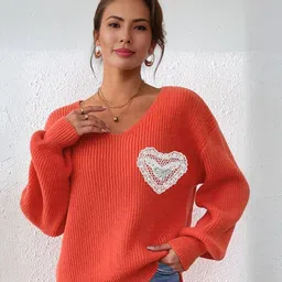 Mast & Harbour Women V-Neck Pullover with Applique Detail-picture-42