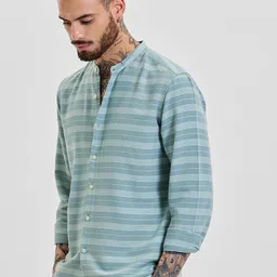 Snitch Men Smart Slim Fit Horizontal Stripes Opaque Striped Casual Shirt-image-94