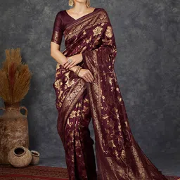 KALINI Women Woven Design Zari Banarasi Saree-image-25