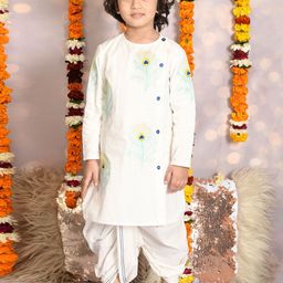 MUDKID Boys Ethnic Motifs Embroidered Angrakha Thread Work Pure Cotton Kurta with Dhoti Pants-picture-15