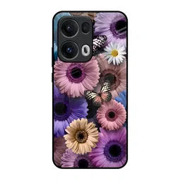 QRIOH Floral Butterfly Garden Printed Oppo Reno13 Pro 5G Glass Back Case-image-88