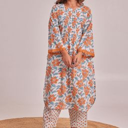 TARA-C-TARA Floral Block Printed Round Neck Pure Cotton Tunic With Palazzo-picture-18