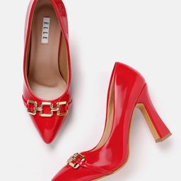 ELLE Party Block Heel Pumps with Chain Detail-3