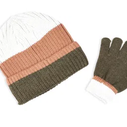 Pantaloons Junior Multicoloured Color Block Beanies & Gloves Set image 4