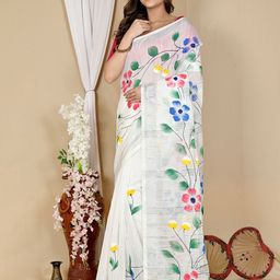 PuJoy Floral Printed Taant Saree-32