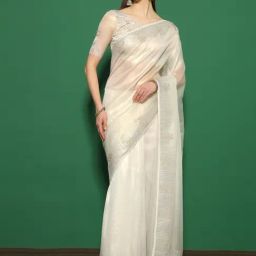 Saree Mall White Embellished Sarees With Unstitched Blouse-image-31