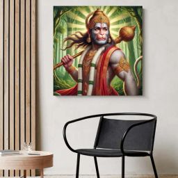 999Store Multicolor Canvas Wrapped Painting Of Hanuman In Forest-55