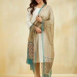 Fabindia Beige & Green Printed Dupatta-picture-29
