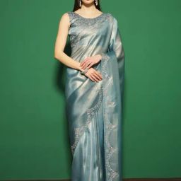 Saree Mall Blue Embellished Sarees With Unstitched Blouse-image-40