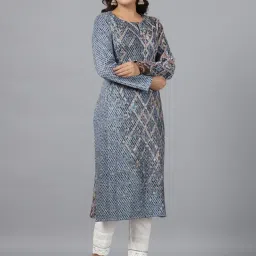 Juniper Blue Checked Printed Polyester Kurta With Sequins Work image 4
