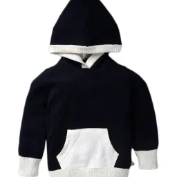 Pranava Kids Navy Cotton Color Block Pattern Hooded Sweater-image-89