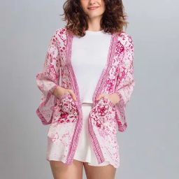 SHAYE White & Pink Printed Kimono-picture-8