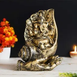 eCraftIndia Lord Ganesha Sitting on a Hand Base Handcrafted Decorative Polyresin Figurine-21