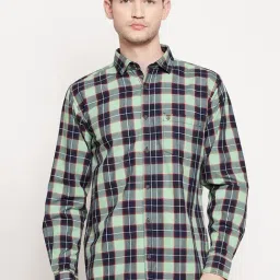 Duke Olive Green Cotton Slim Fit Checks Shirt-picture-30
