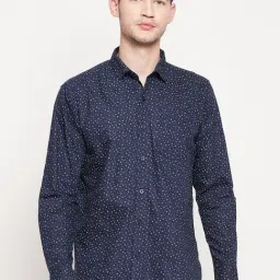 Duke Navy Cotton Slim Fit Printed Shirt-image-77