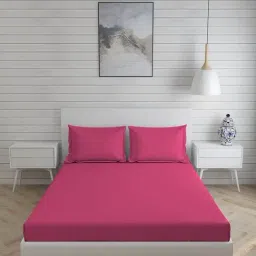 Layers Be Bold Solid Pink 144 TC Cotton Queen Bed Sheet with 2 Pillow Covers-picture-26