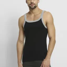 Van Heusen Athleisure Slim Fit Moisture Wicking Ultra Soft Solid Vest - Black and Grey Melange-image-56