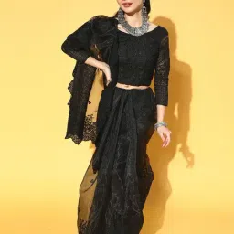Blissta Black Embroidered Saree With Unstitched Blouse-image-6