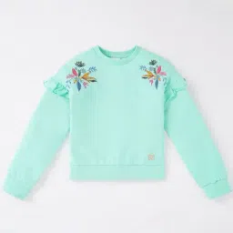 Ed-a-Mamma Kids Green Cotton Embroidered Full Sleeves Sweatshirt-image-80