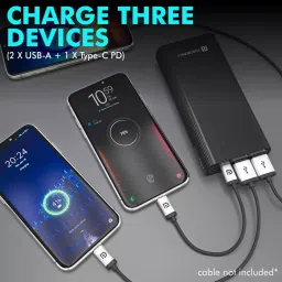 Portronics POR 1224 20000 mAh Black Power Bank with Dual Input (Type C + Micro USB) & Triple Output Fast Charging, 18 W with QC 3.0 & Type-C PD Type-C Cable Included -Black image 5