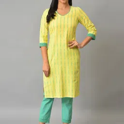 Aurelia Women Yellow Geometric Print Cotton Kurta-image-27