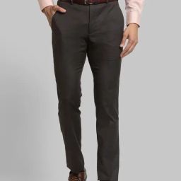 Park Avenue Dark Brown Super Slim Fit Checks Trousers-image-34