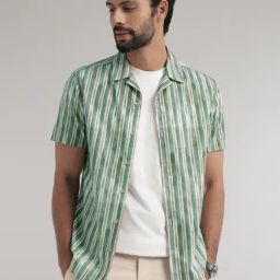 ANDAMEN Green Regular Fit Striped Cotton Shirt-image-62