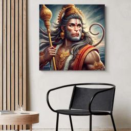 999Store Multicolor Canvas Wrapped Painting Of Hanuman In Battlefield-3