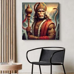 999Store Multicolor Canvas Wrapped Painting Of Lord Hanuman With Gada-8