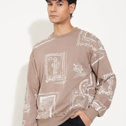 People By Pantaloons Beige Cotton Boxy Fit Printed Sweatshirt-picture-24