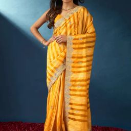 Saree Mall Yellow Embellished Sarees With Unstitched Blouse-image-54