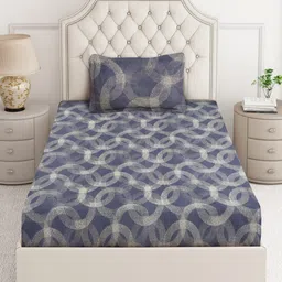 Arrabi Grey & Off White Geometric Printed 350 TC Single Bedsheet Set 2.15 m x 1.5 m image 2