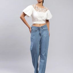 Label Ritu Kumar White Embroidered Crop Top With Camisole image 4