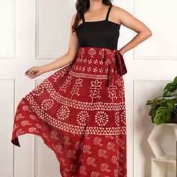 Style Shoes Block Printed Cotton Wrap Around Maxi Skirt-image-73