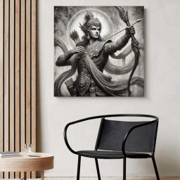 999Store Grey Canvas Arjuna The Archer In Battle Wrapped Painting-image-47