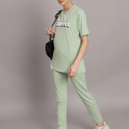 GRIFFEL Light Green Printed T-Shirt With Track Pants image 4