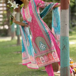 Moda Rapido Women Ethnic Motifs Printed Regular Silk Crepe Kurta with Trousers & Dupatta-image-27
