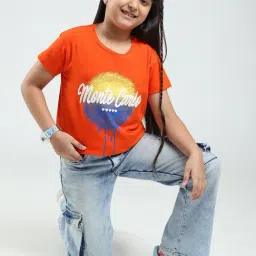 Monte Carlo Girls Orange Printed Regular Fit T-Shirt-image-99