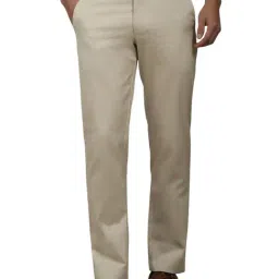 Louis Philippe Beige Slim Fit Solid Trousers-picture-34